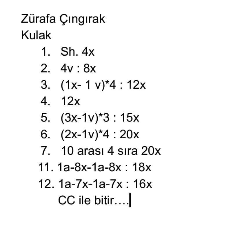 Beyaz namlulu turuncu bir zürafa için tığ işi tığ işi modeli.