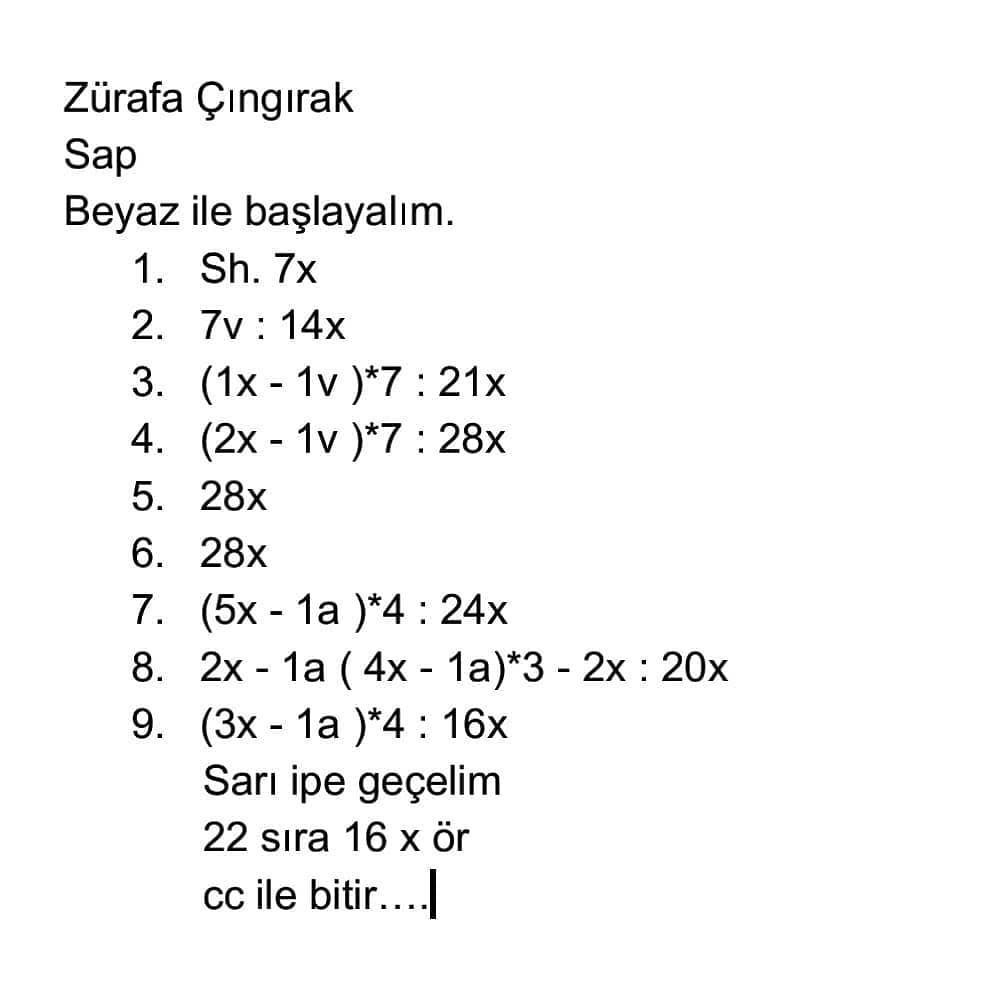 Beyaz namlulu turuncu bir zürafa için tığ işi tığ işi modeli.