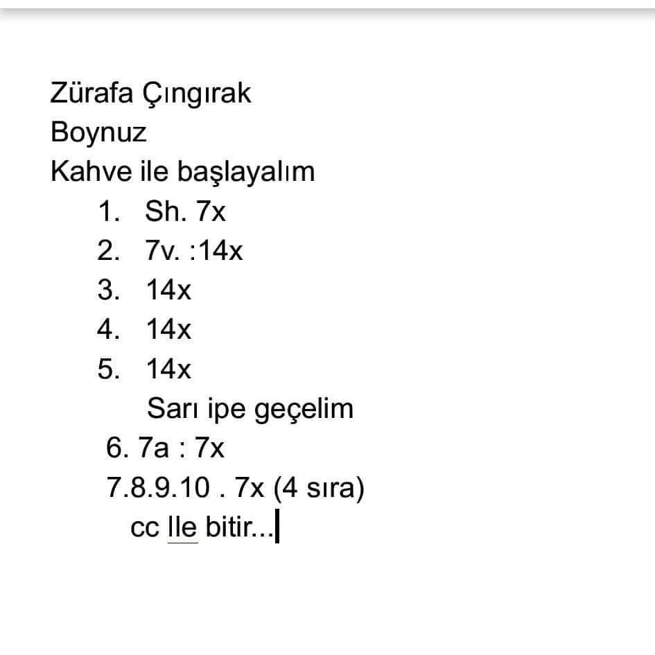 Beyaz namlulu turuncu bir zürafa için tığ işi tığ işi modeli.