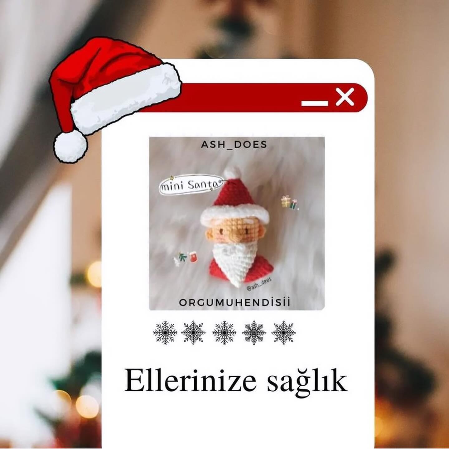 Beyaz sakallı ve kırmızı şapkalı Noel Baba'nın tığ işi modeli.