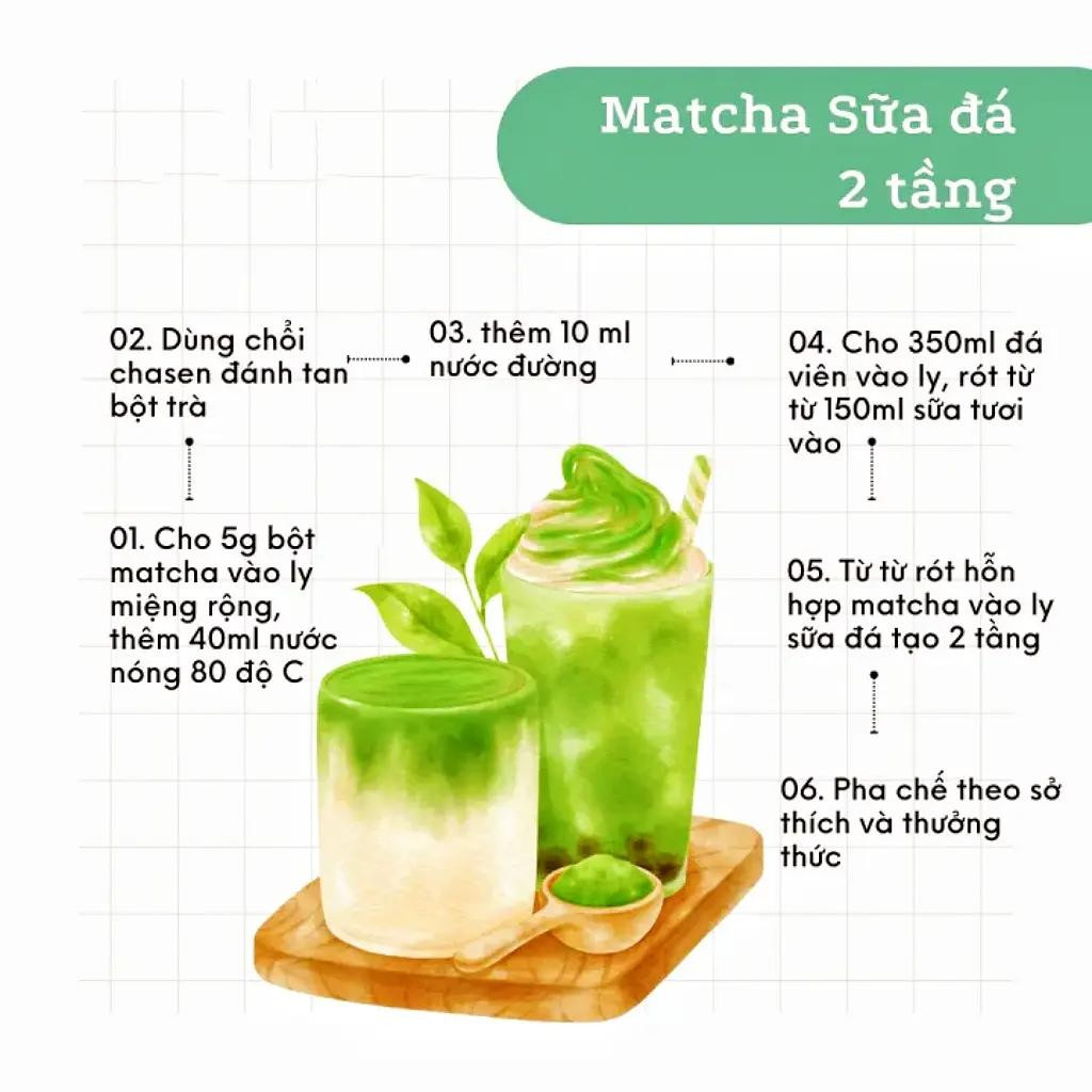 bộ công thức pha chế các loại thức uống từ macha, matcha latte nóng, chatcha sữ đá 2 tầng, coco matcha latte, sữa dừa matcha, trà xanh dolce iced, seasons cross over matcha latte, matcha xoài sữa, matcha macchiato