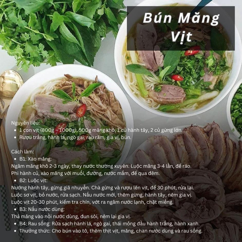 bún riêu cua thịt bò, bún măng vịt, bún bò huế, bún thịt nướng, bún mắm