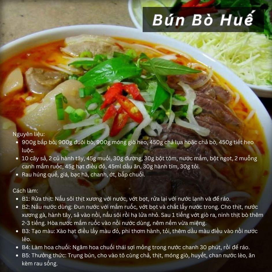 bún riêu cua thịt bò, bún măng vịt, bún bò huế, bún thịt nướng, bún mắm