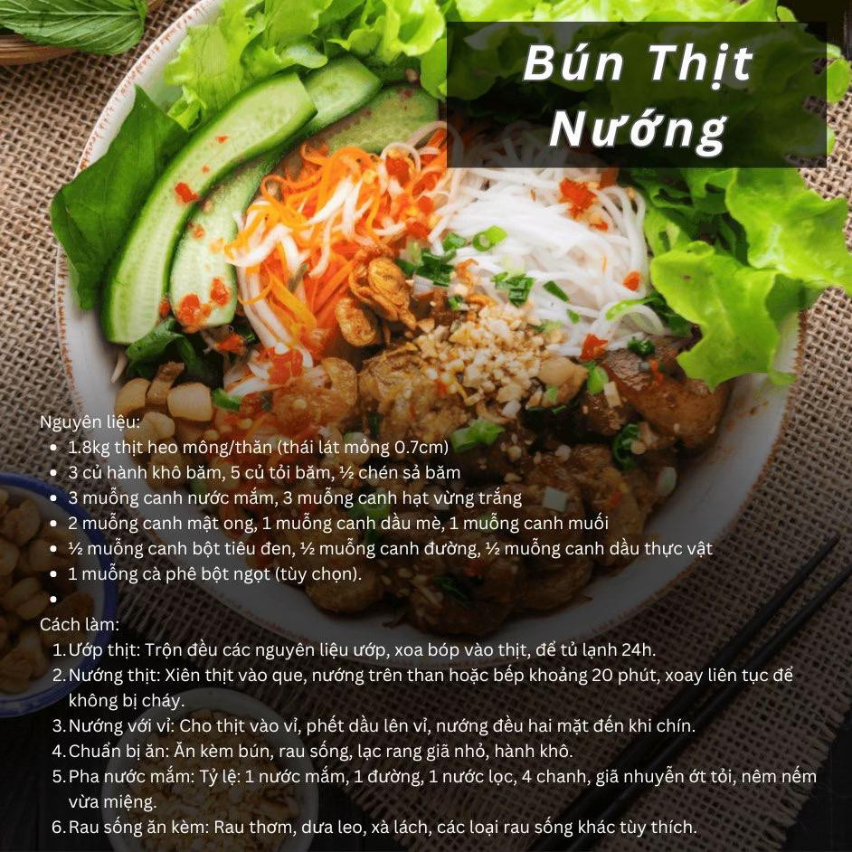 bún riêu cua thịt bò, bún măng vịt, bún bò huế, bún thịt nướng, bún mắm