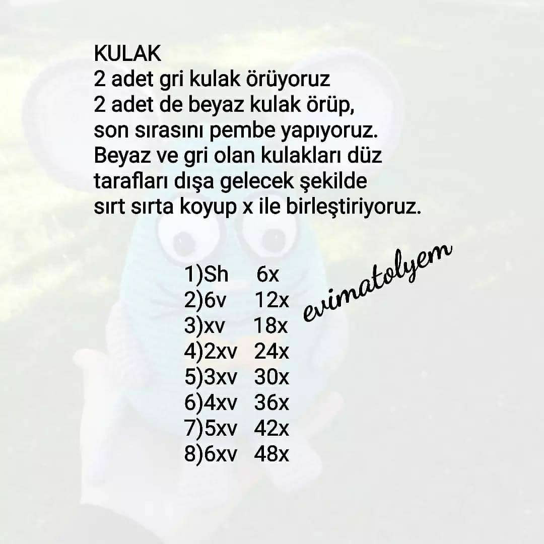 Büyük kulaklı fare tığ işi modeli