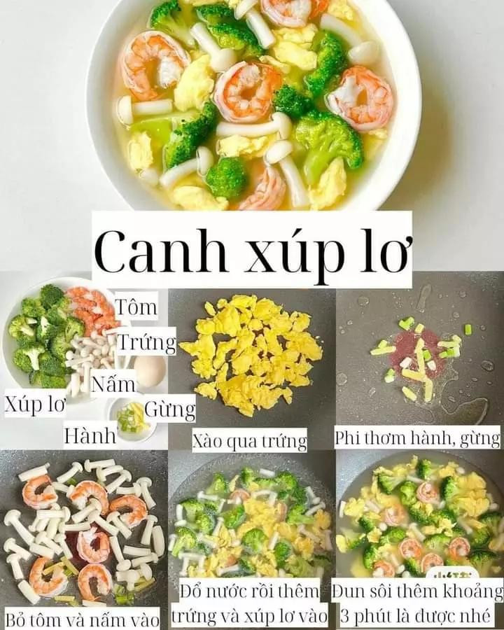 cách làm canh củ cải, canh xúp lơ, canh rau củ, canh đậu trứng, cánh mướp ngao, canh cà chua