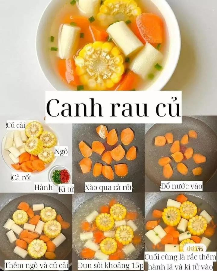 cách làm canh củ cải, canh xúp lơ, canh rau củ, canh đậu trứng, cánh mướp ngao, canh cà chua