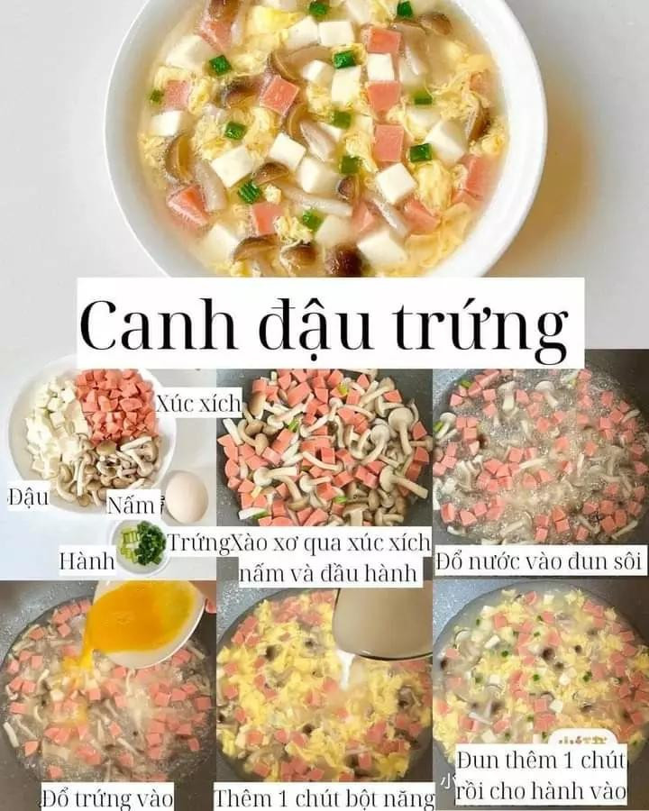 cách làm canh củ cải, canh xúp lơ, canh rau củ, canh đậu trứng, cánh mướp ngao, canh cà chua