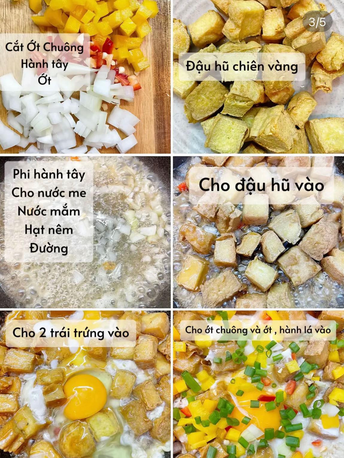 cách làm hũ đậu chiên trứng 3 in 1 cho ngày lười.