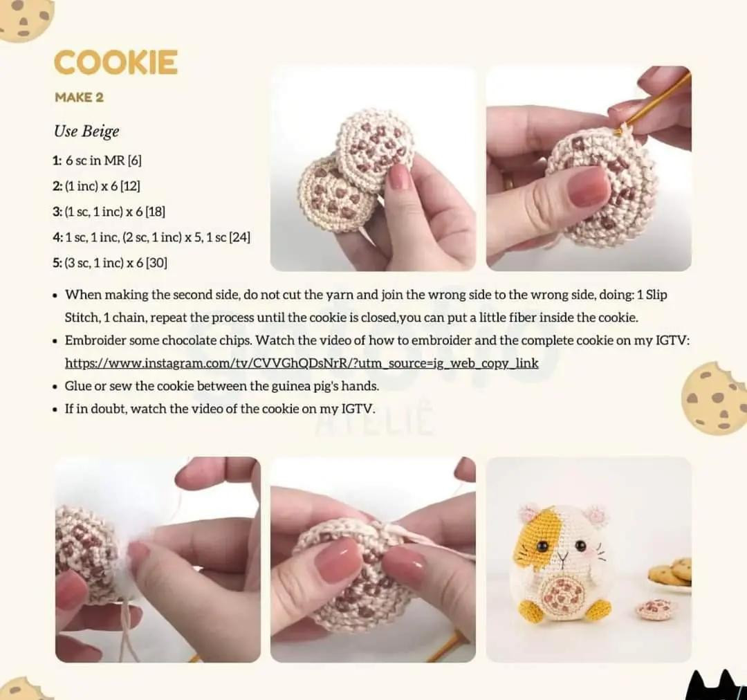 Cat eating cookie crochet pattern