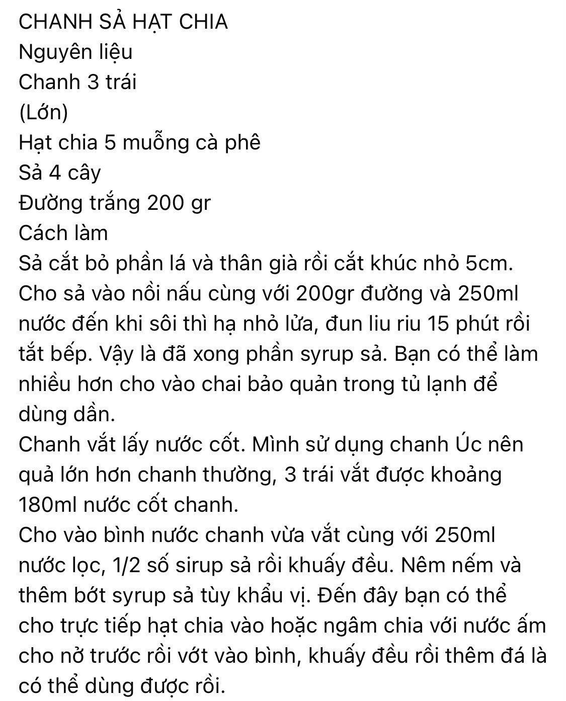 chanh xả hạt chia giải khát mùa hè