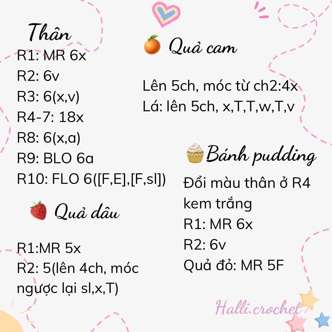 Chart bạch tuộc mini  quả cam, quả dâu, bánh pudding