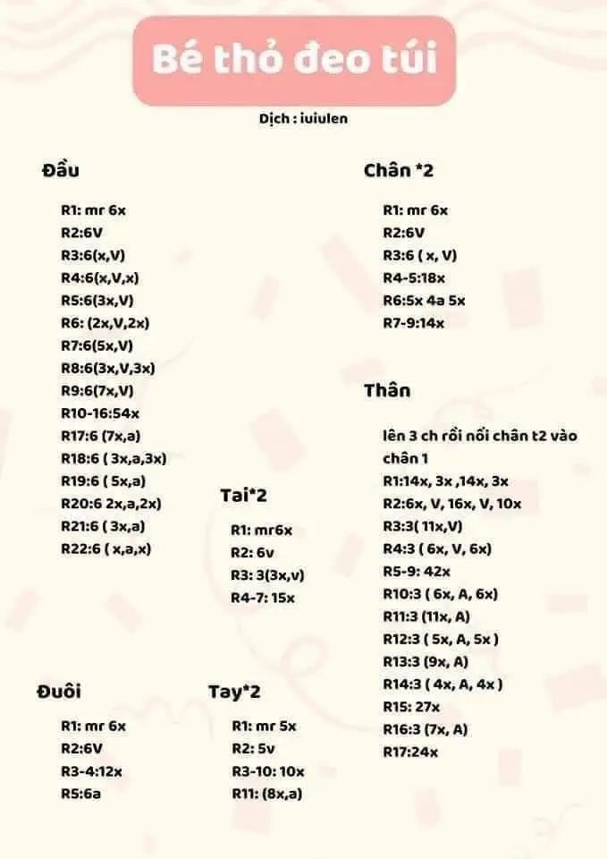 chart bé thỏ đeo túi