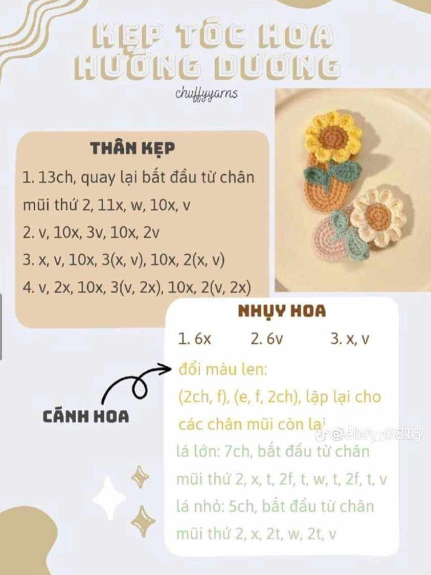 Chart kẹp t óc mèo, chart kẹp tóc hình bông hoa, chart kẹp tóc cừu, chart kẹp tóc hoa hướng dương.