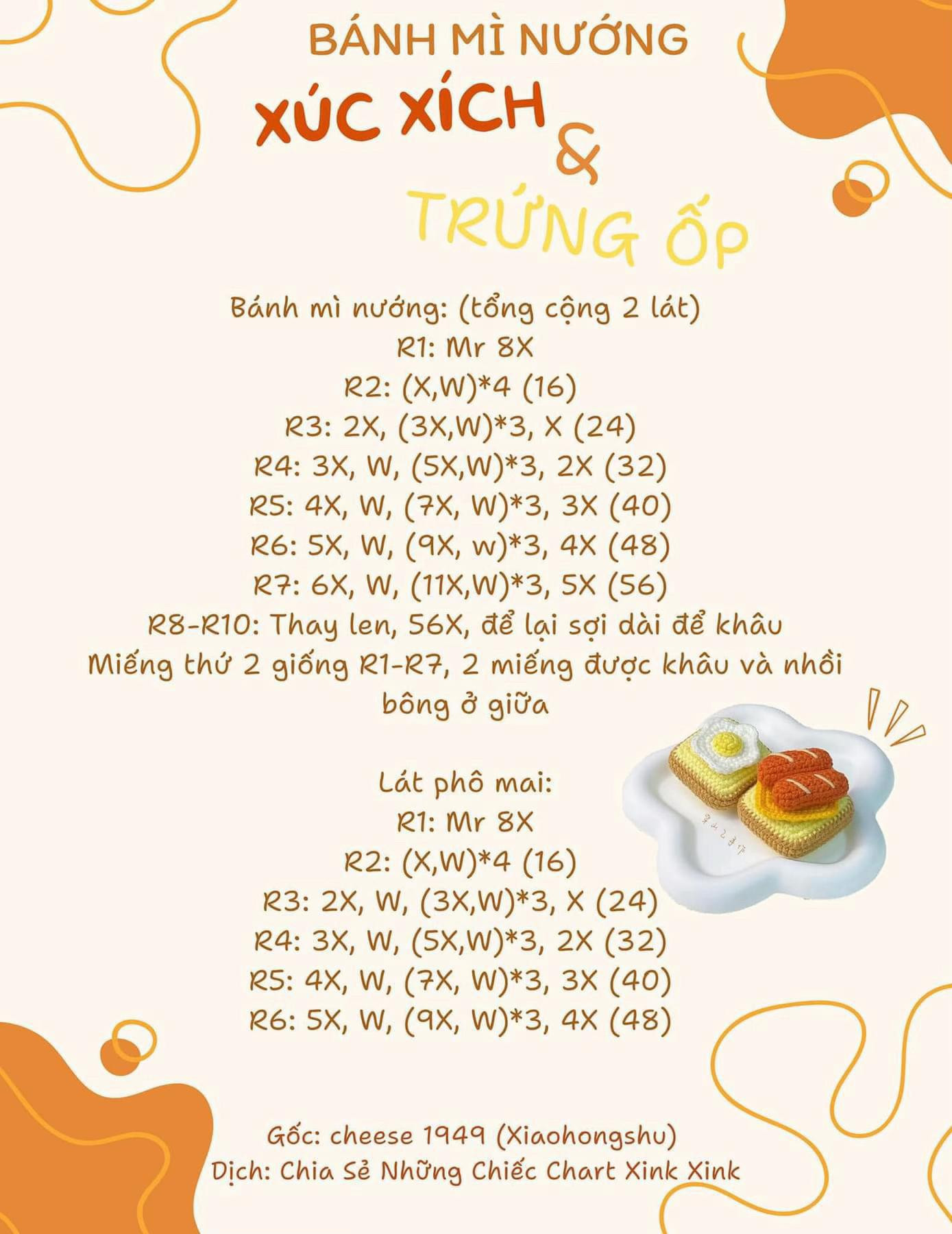 chart móc bánh mì nướng xúc xích và trứng ốp