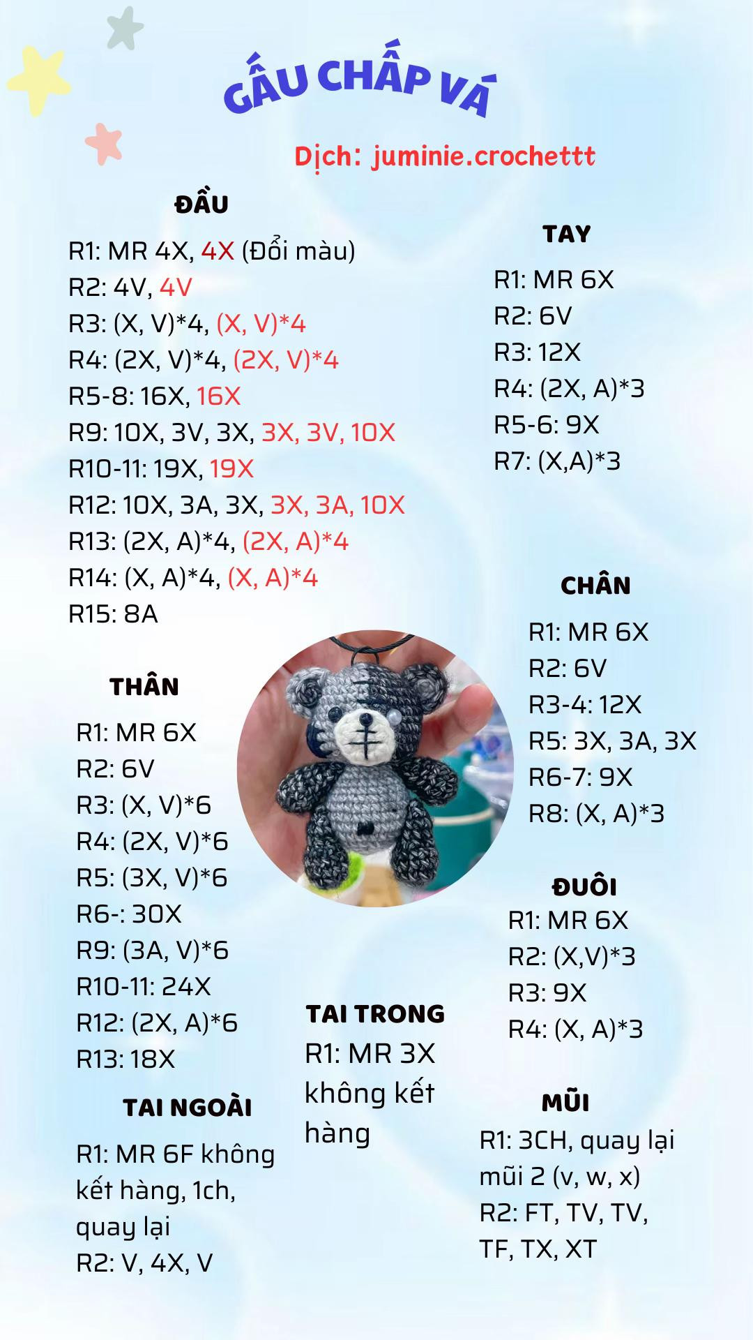 Chart móc gấu chấp vá