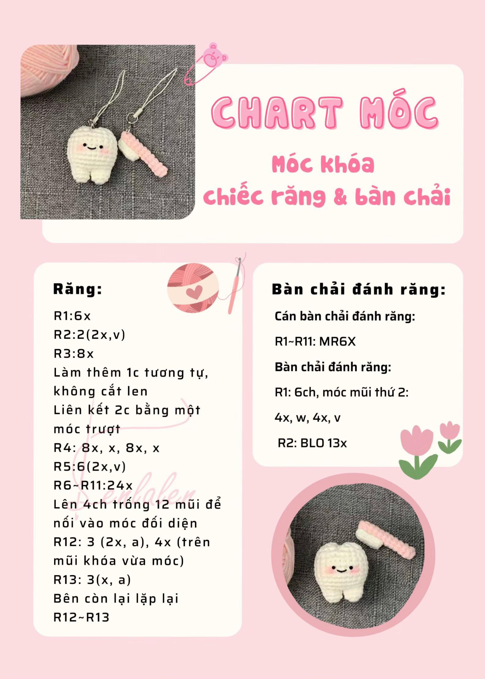 Chart móc khóa chiếc răng và bàn chải