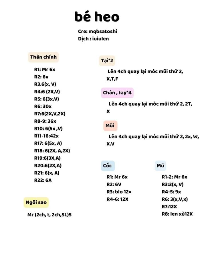 chart móc len bé heo