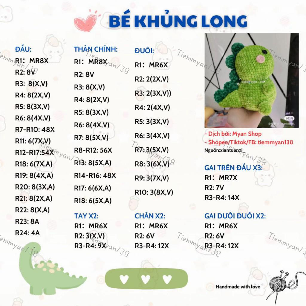 Chart móc len bé khủng long