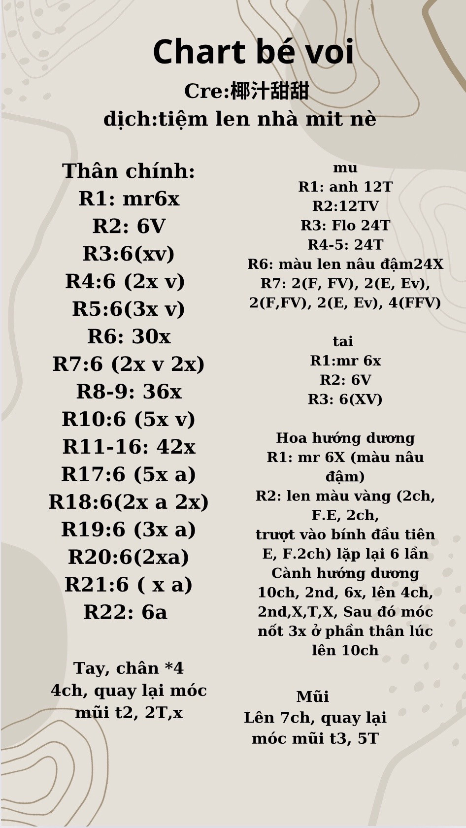 Chart móc len bé voi đội mũ