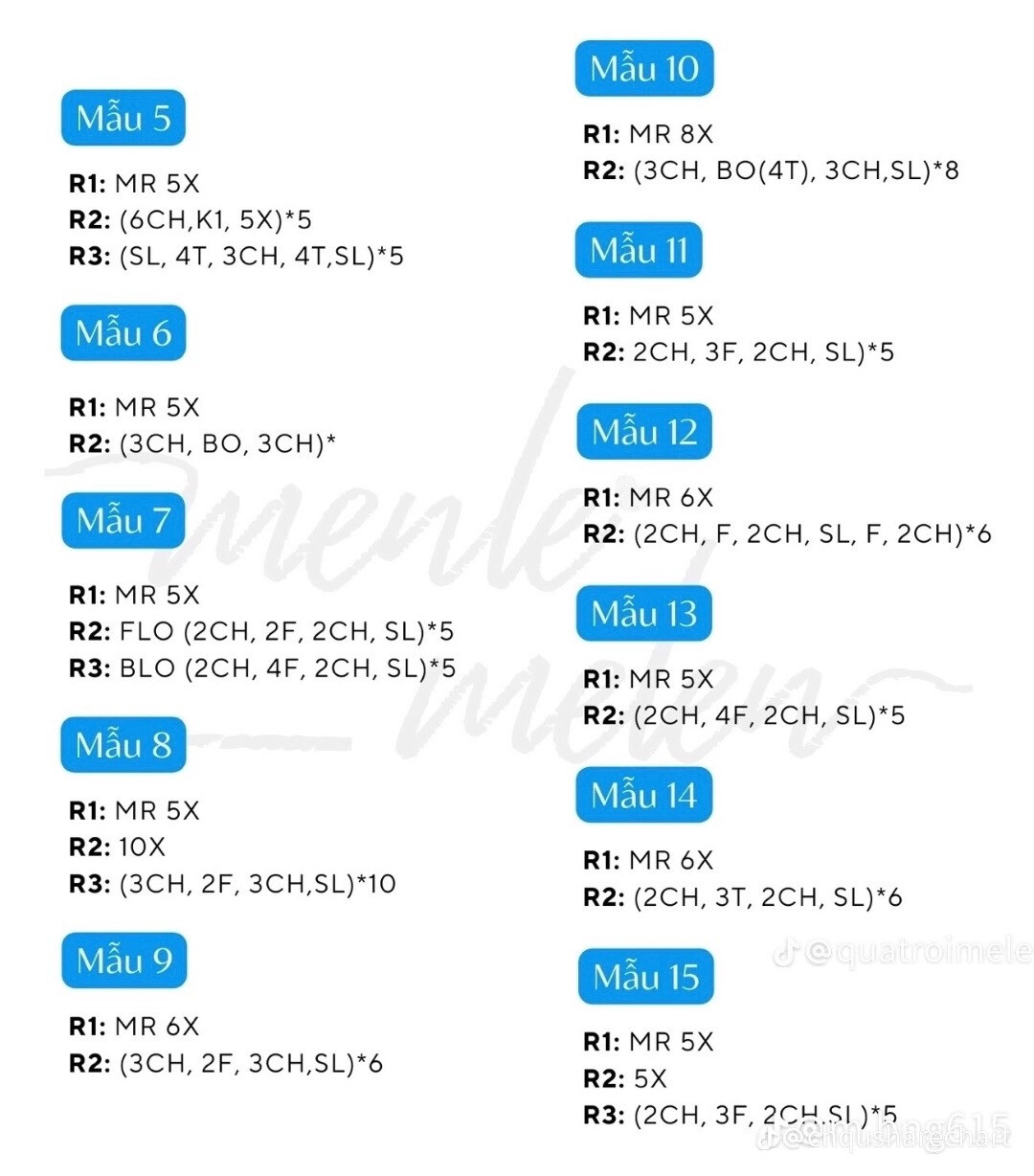 Chart móc len các loại hoa