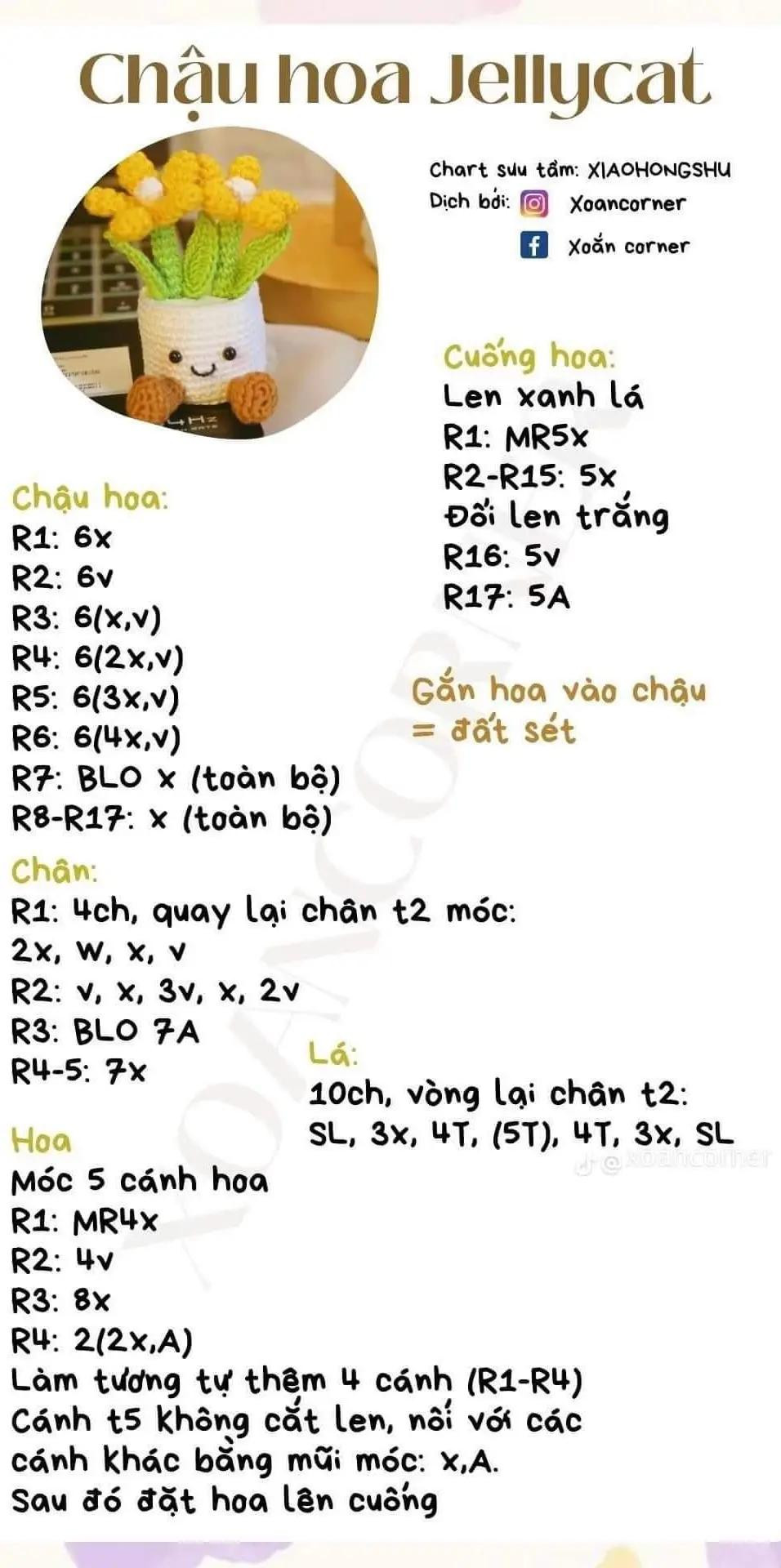 chart móc len chậu hoa jellycat