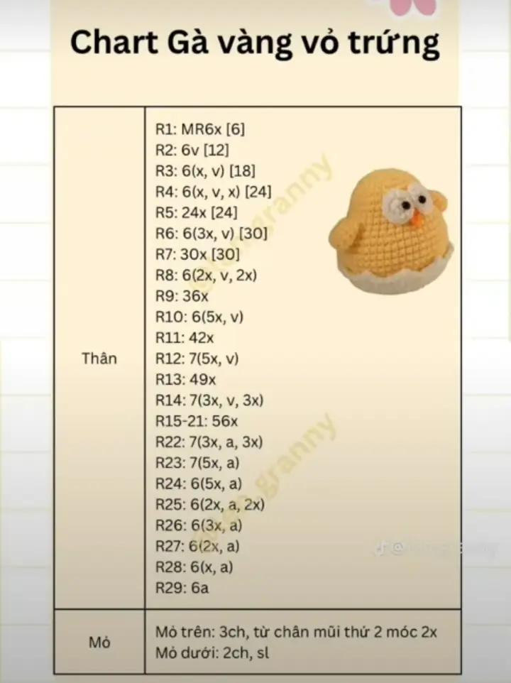 chart móc len gà vàng vỏ trứng