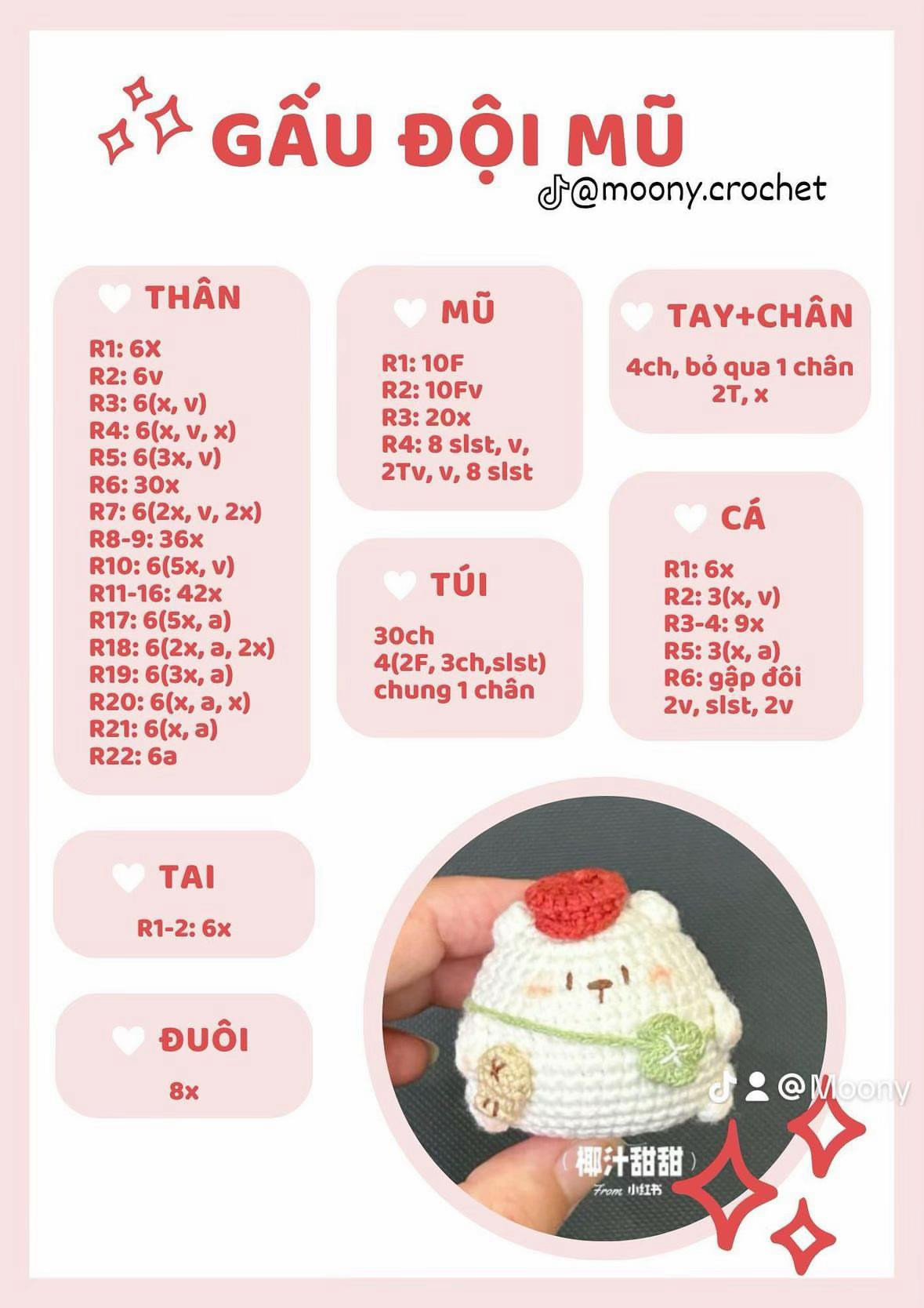 chart móc len gấu đội mũ