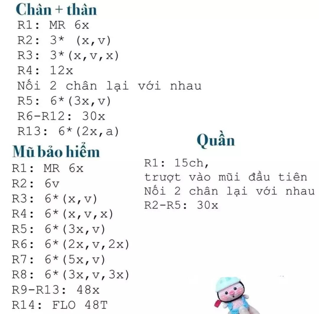 chart móc len heo đội mũ bảo hiểm