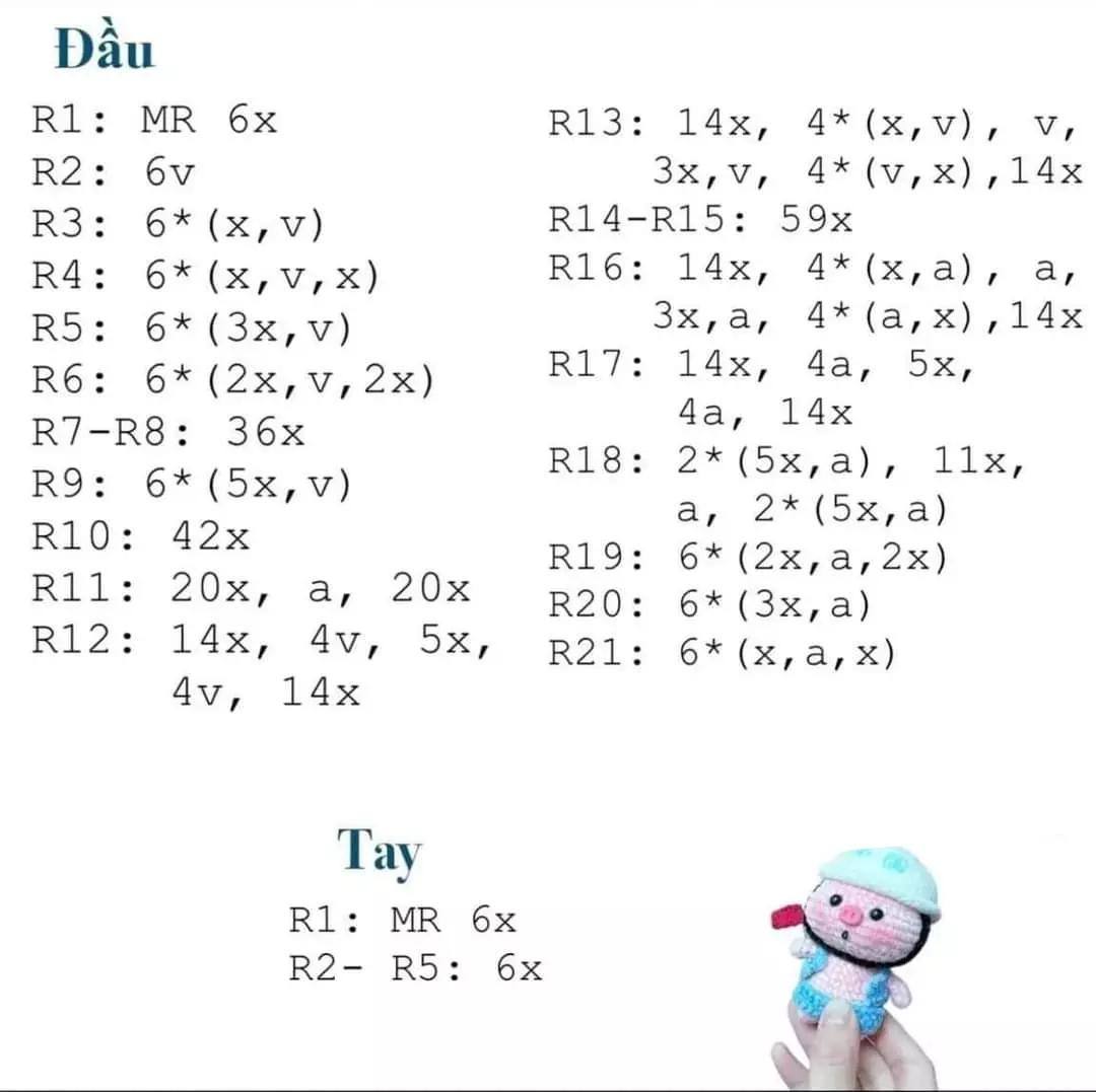 chart móc len heo đội mũ bảo hiểm