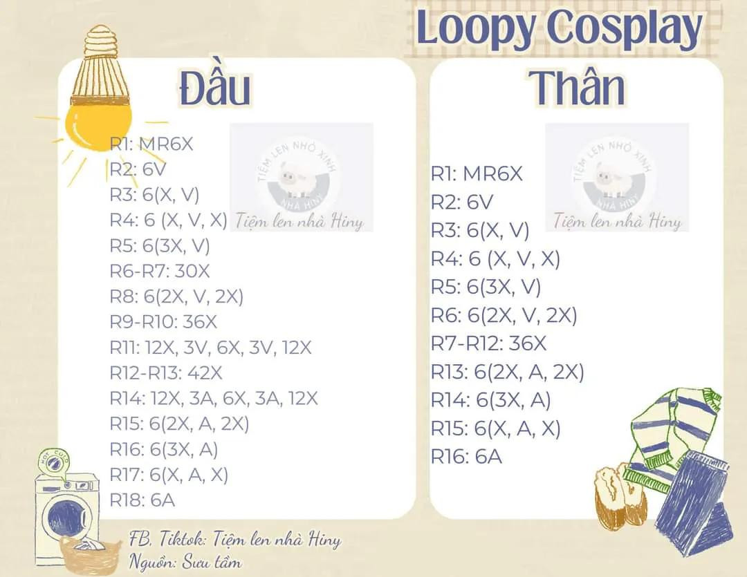 chart móc len loopy cosplay