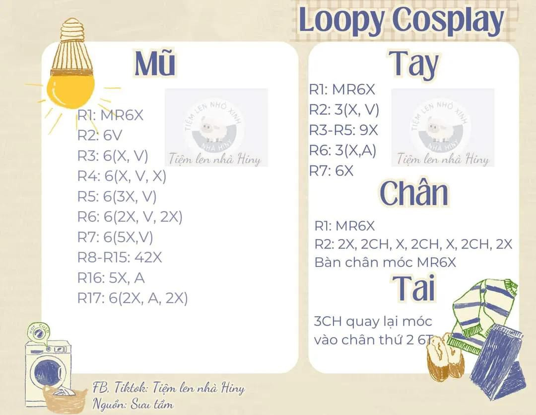 chart móc len loopy cosplay