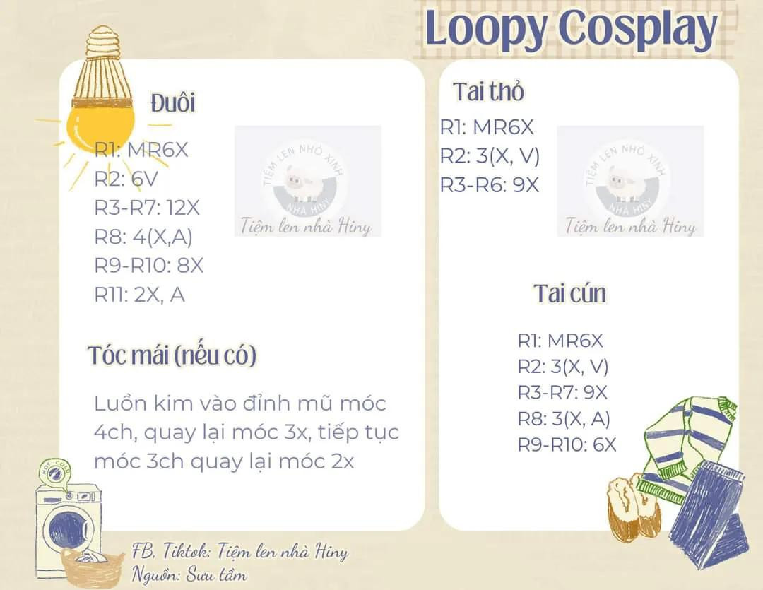 chart móc len loopy cosplay