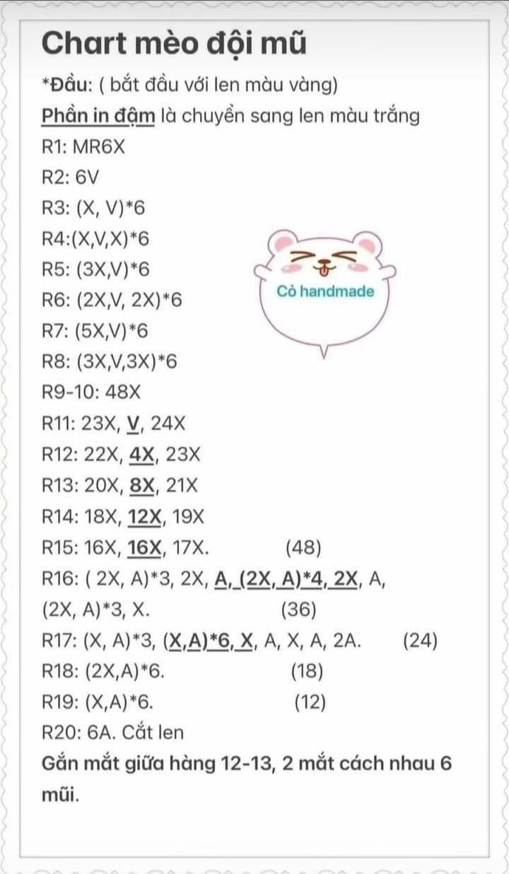 chart móc len mèo đội mũ size to