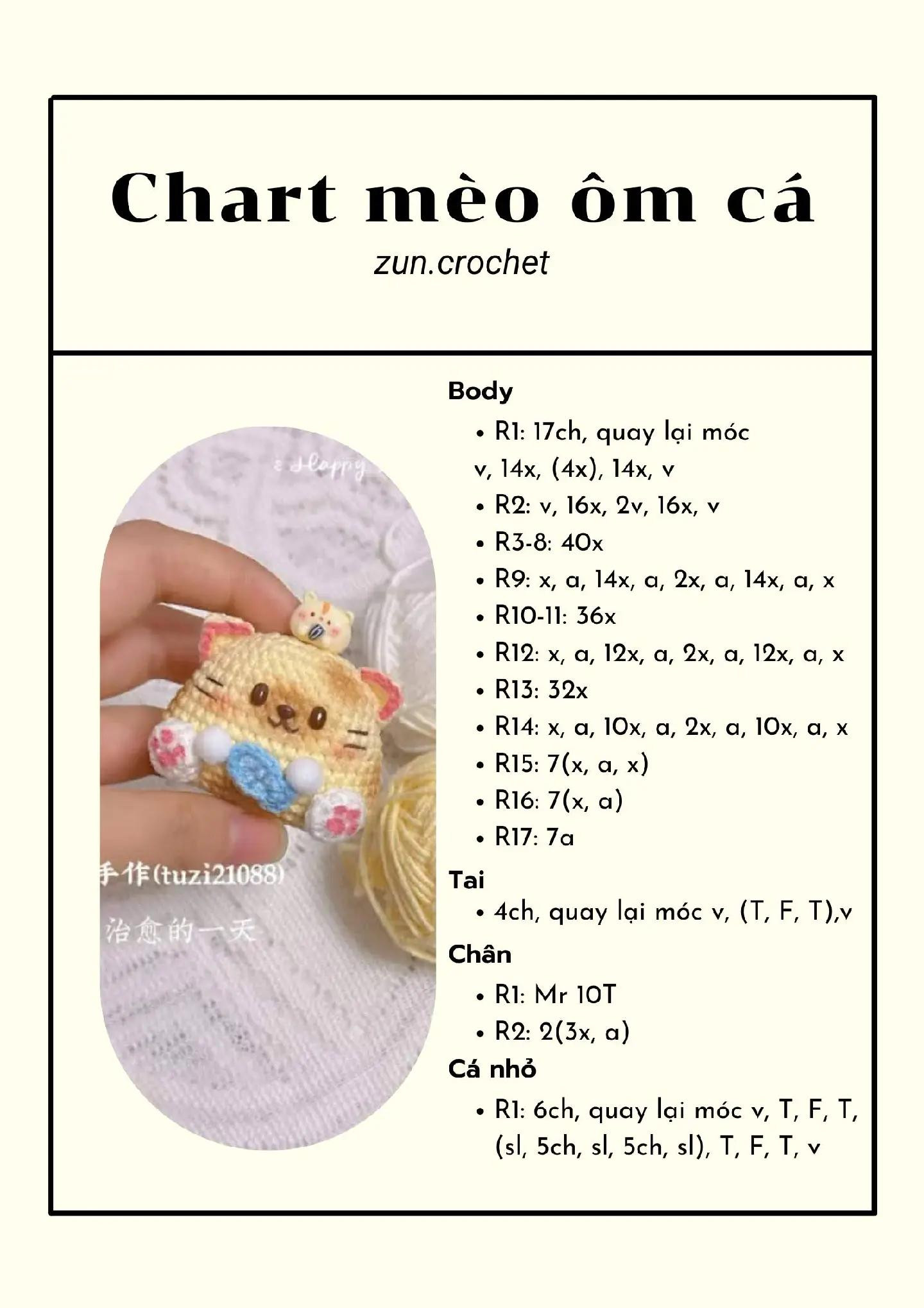 chart móc len mèo ôm cá