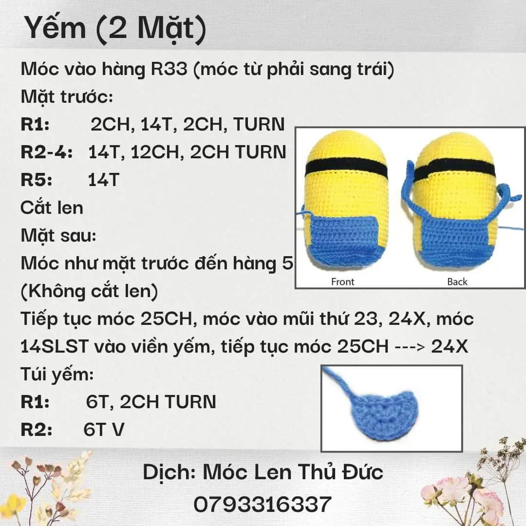 chart móc len minion 10 cm