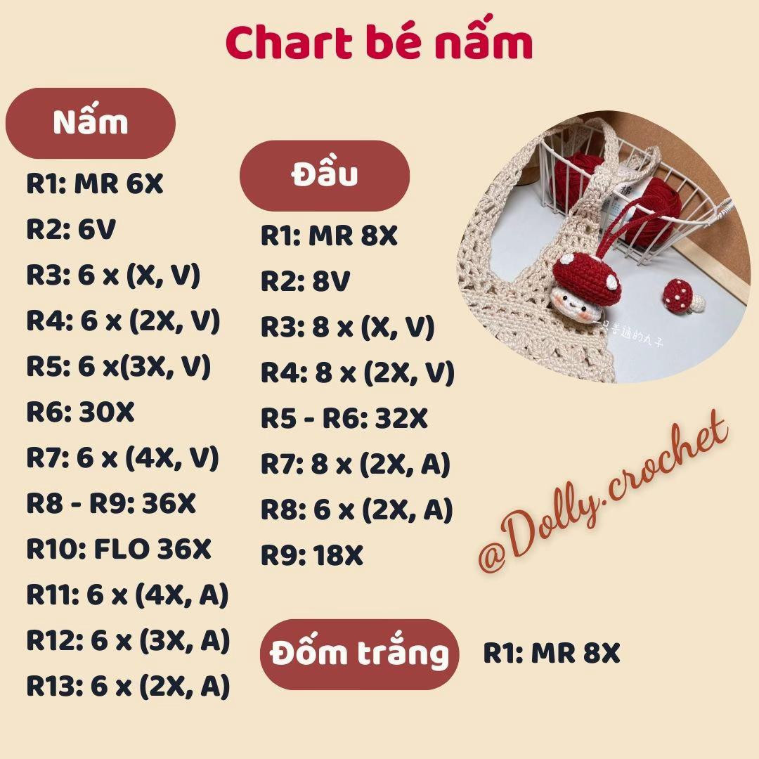 chart móc len móc khóa bé nấm