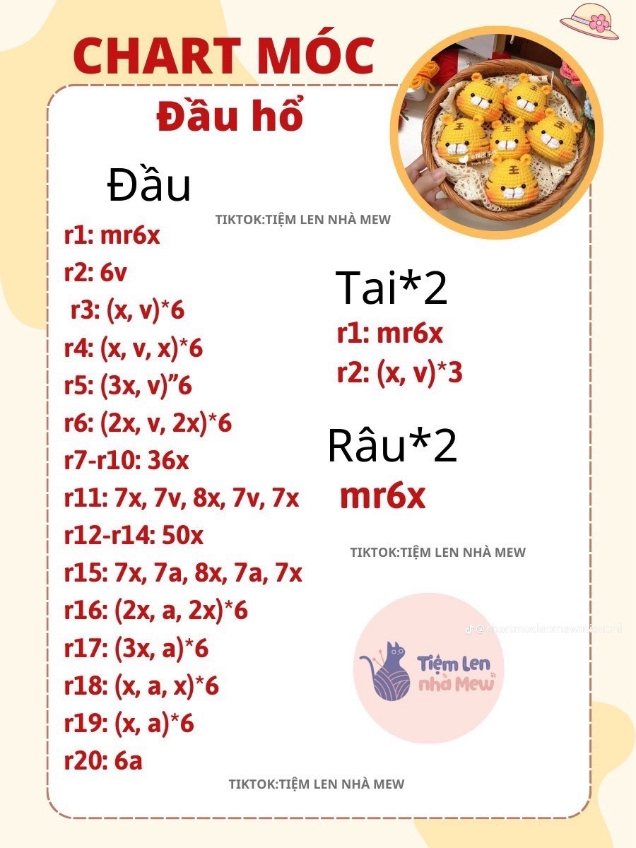 Chart móc len móc khóa đầu hổ