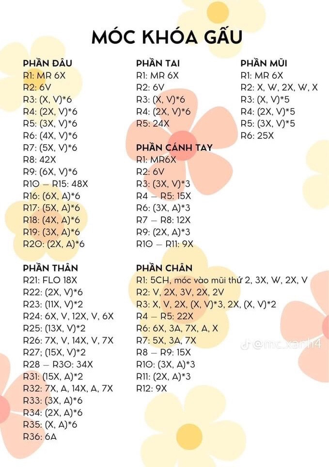 chart móc len móc khóa gấu buộc nơ