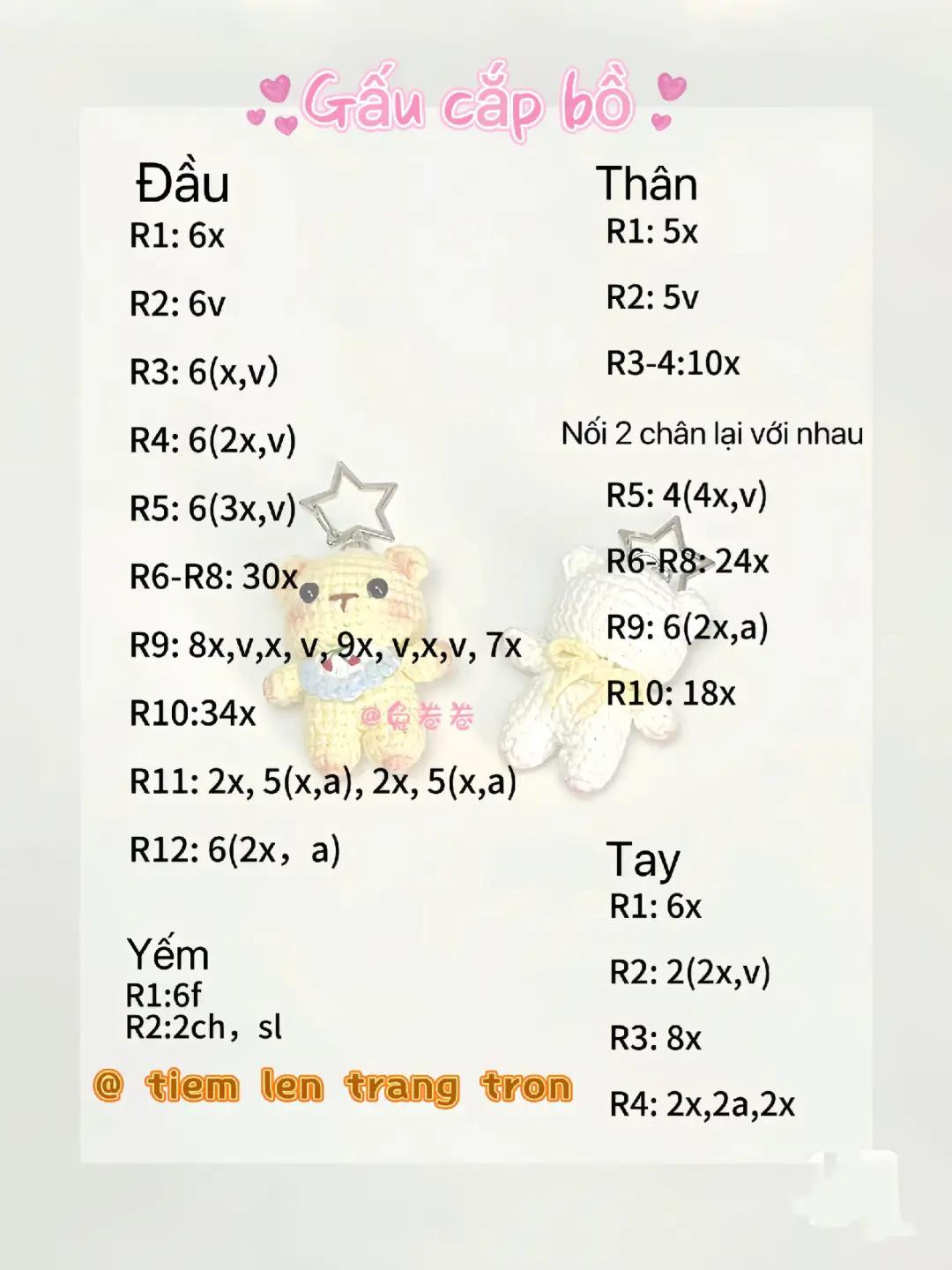 chart móc len móc khóa gấu cắp bồ