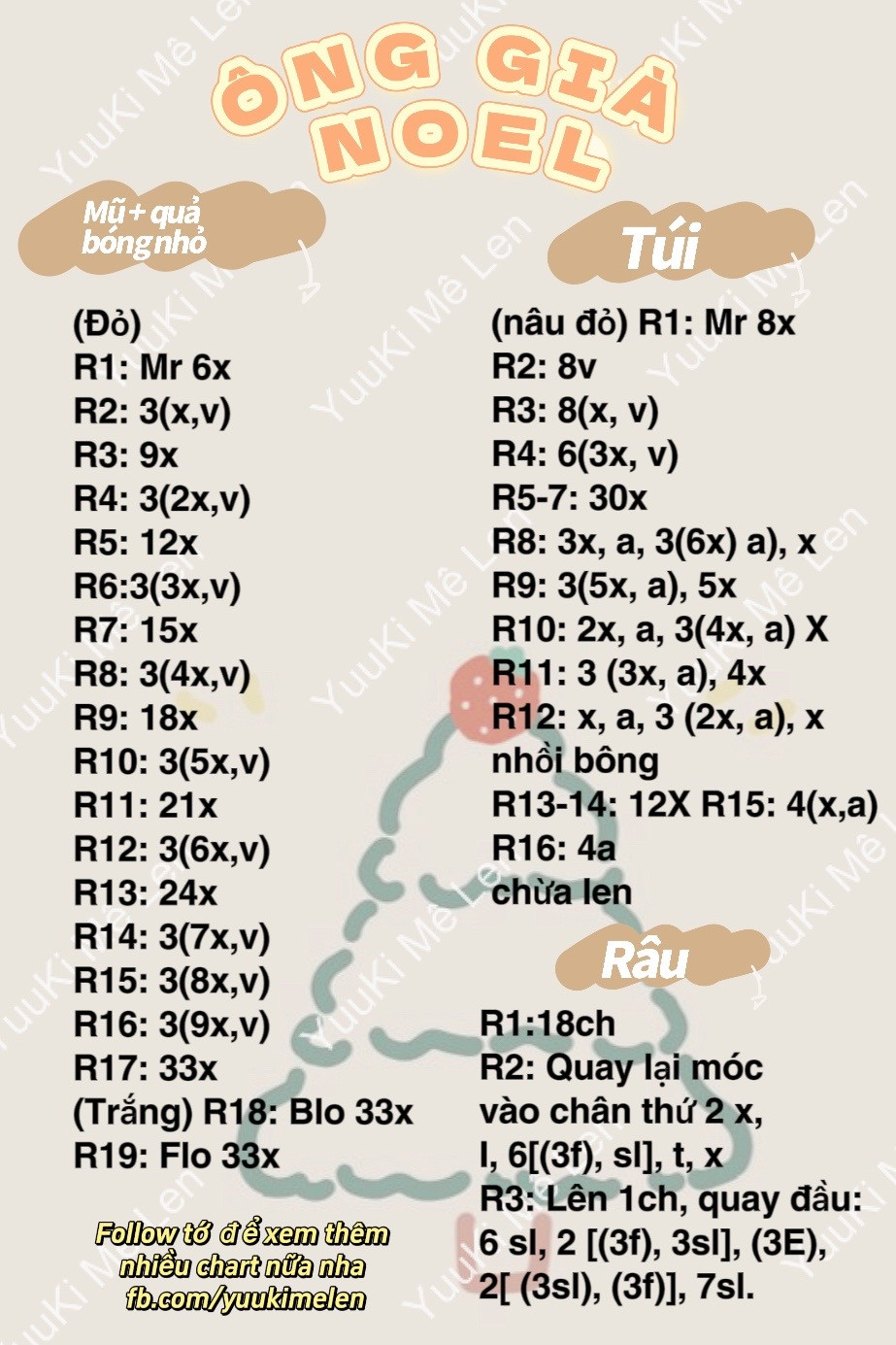 chart móc len móc khóa ông già noel