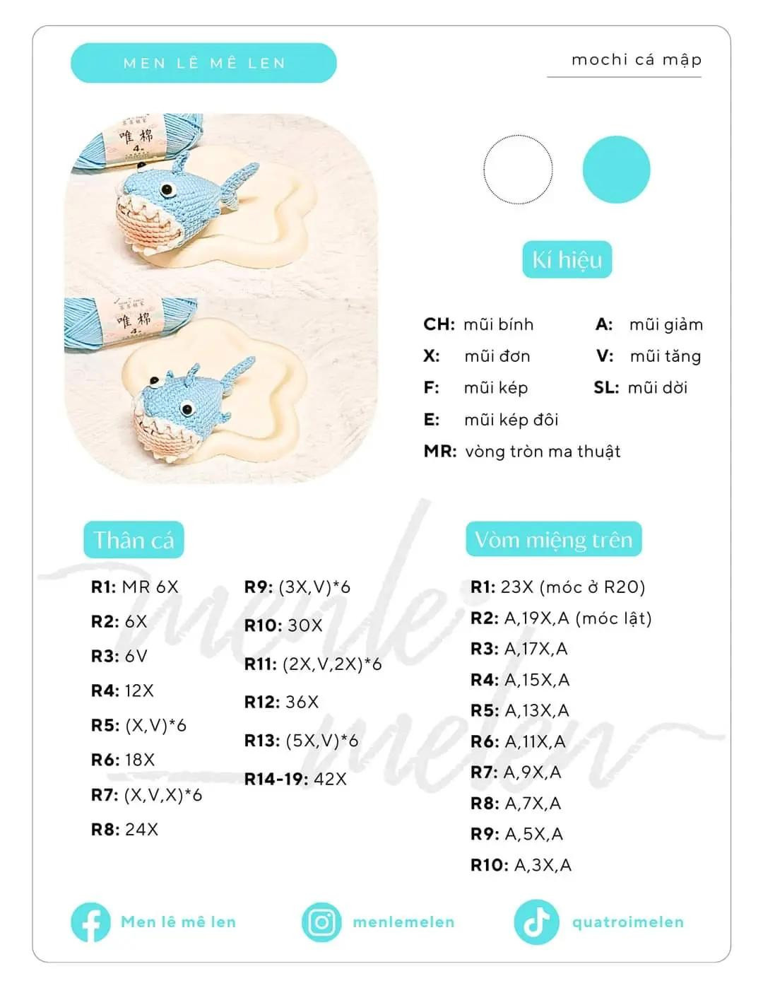 chart móc len mochi cá mập