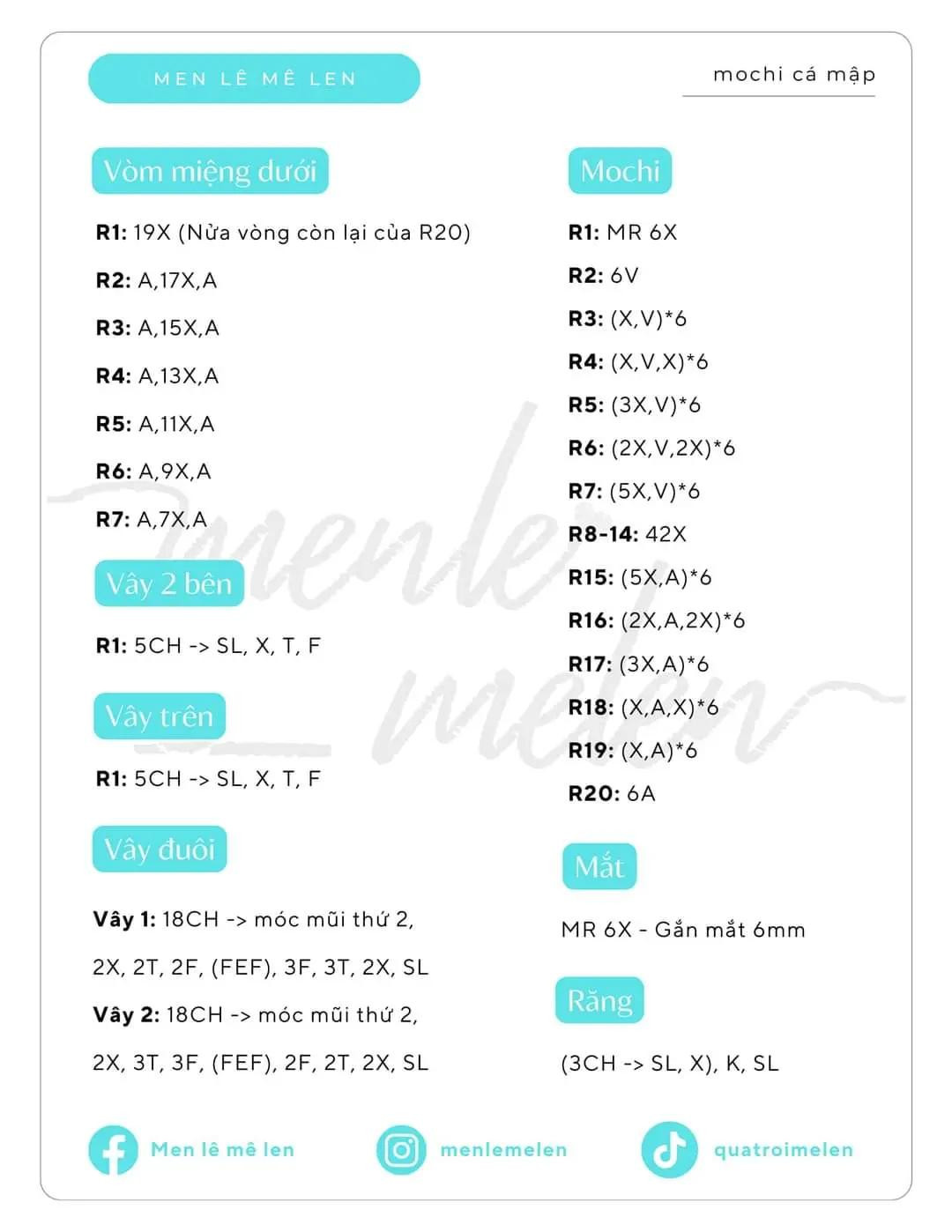 chart móc len mochi cá mập