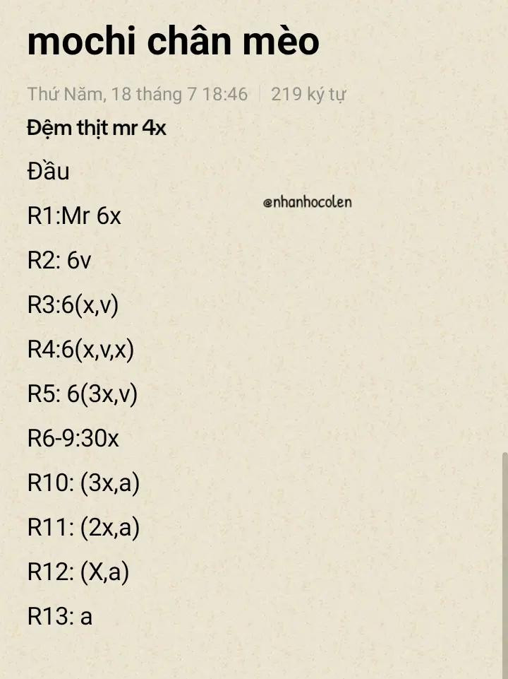 chart móc len mochi chân mèo