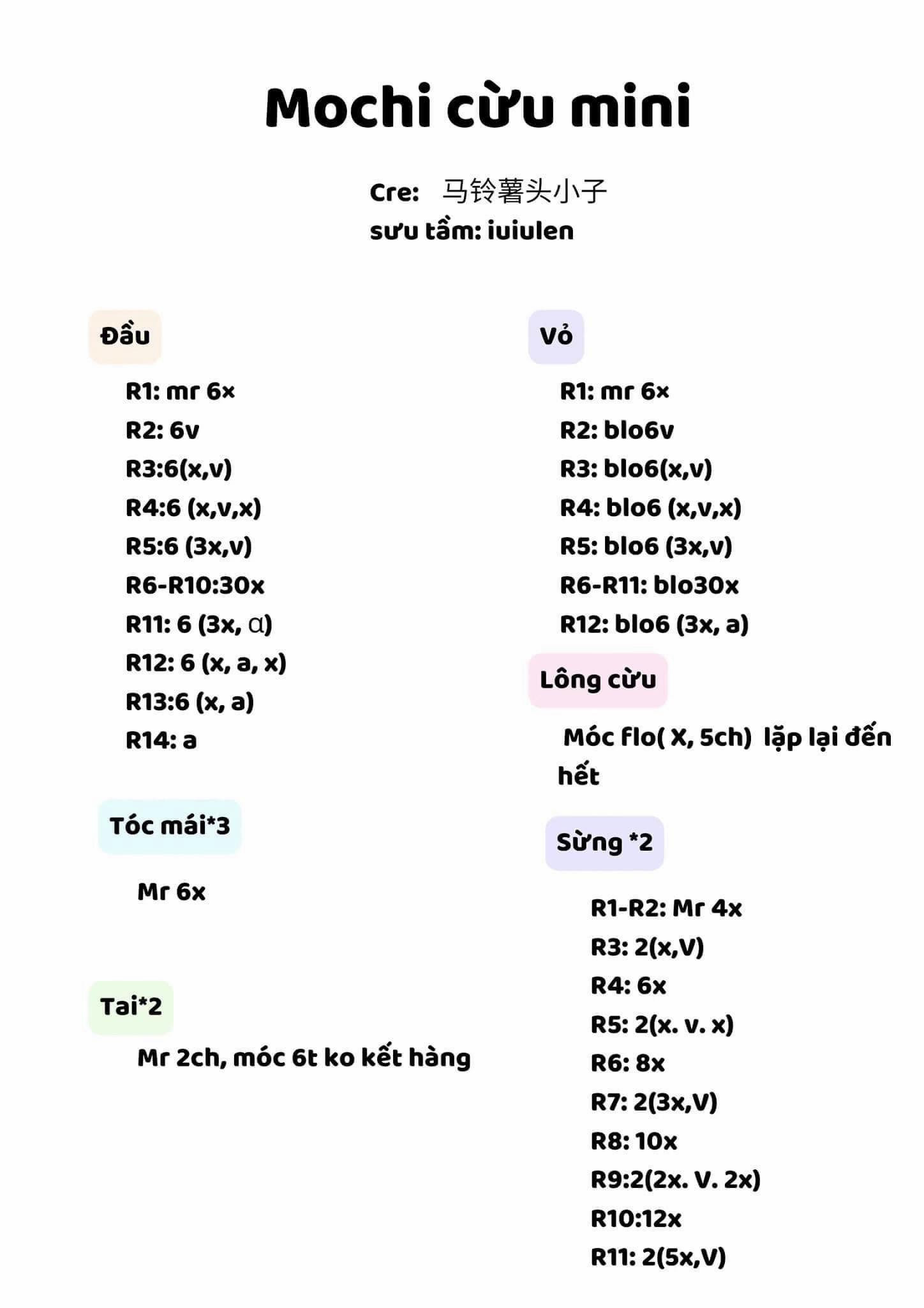 chart móc len mochi cừu mini