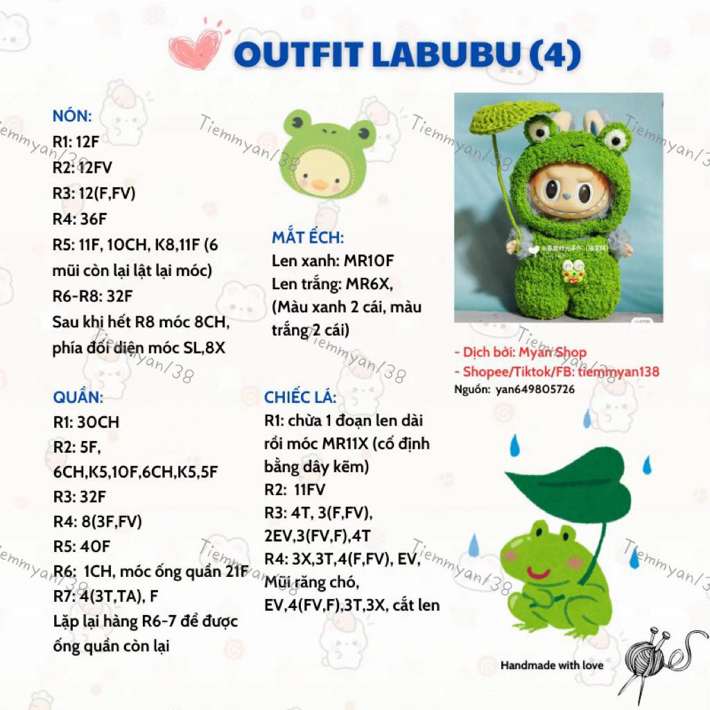 Chart móc len outfit labubu