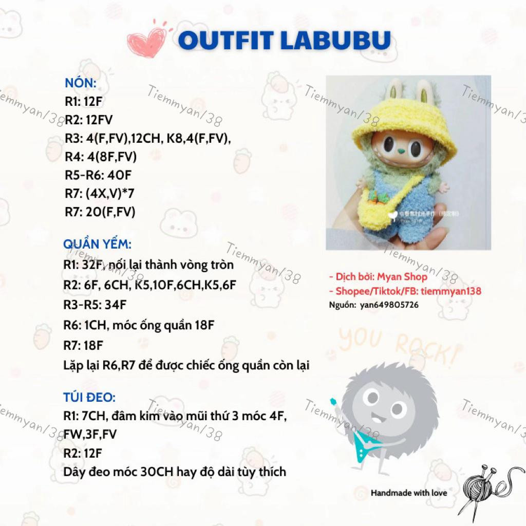 chart móc len outfit labubu đeo túi chéo