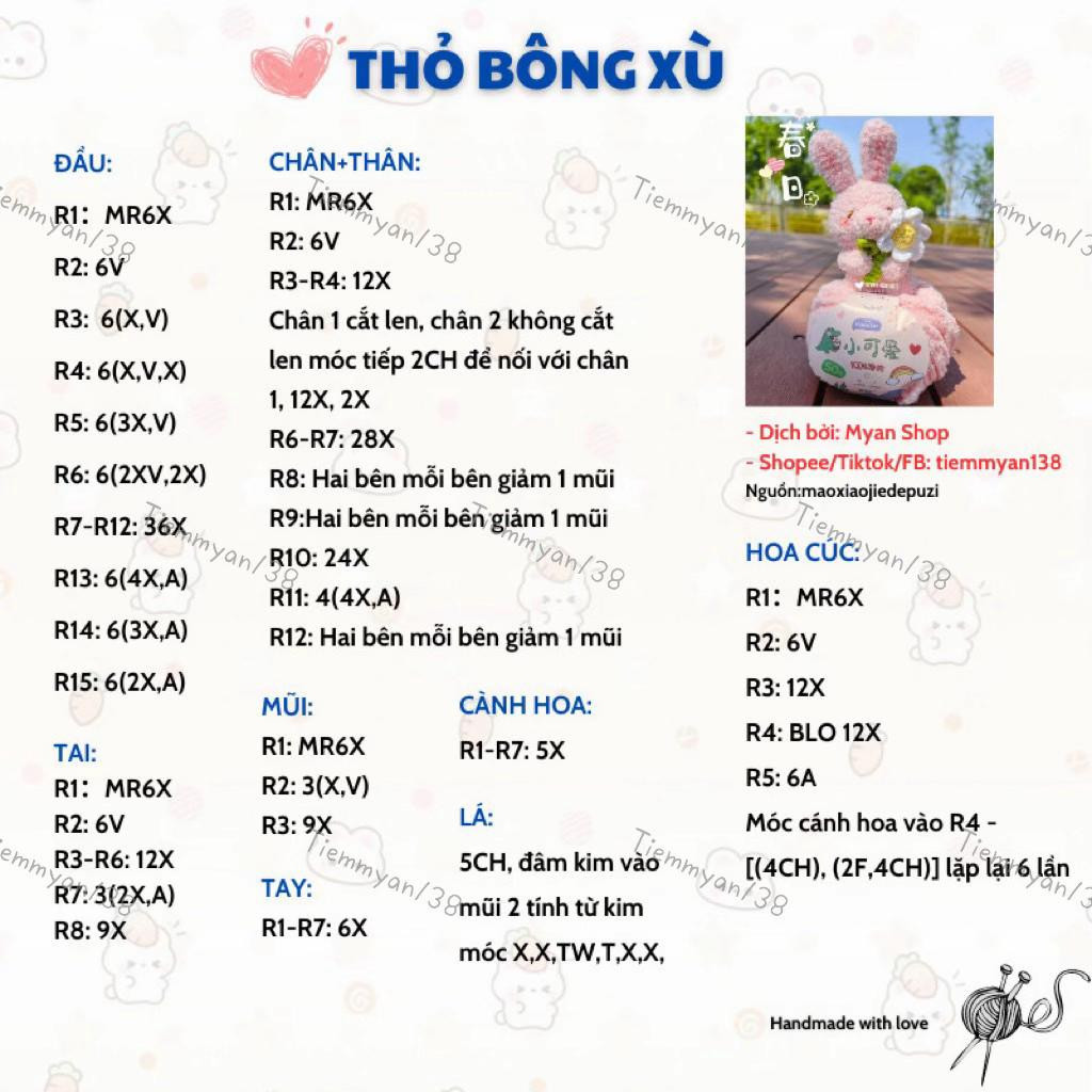 chart móc  len thỏ bông xù