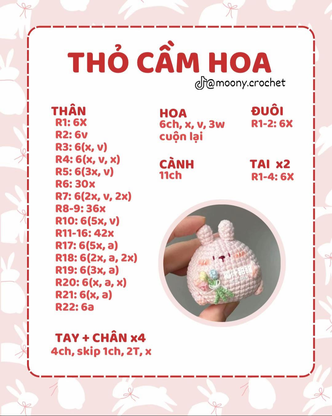 chart móc len thỏ cầm hoa