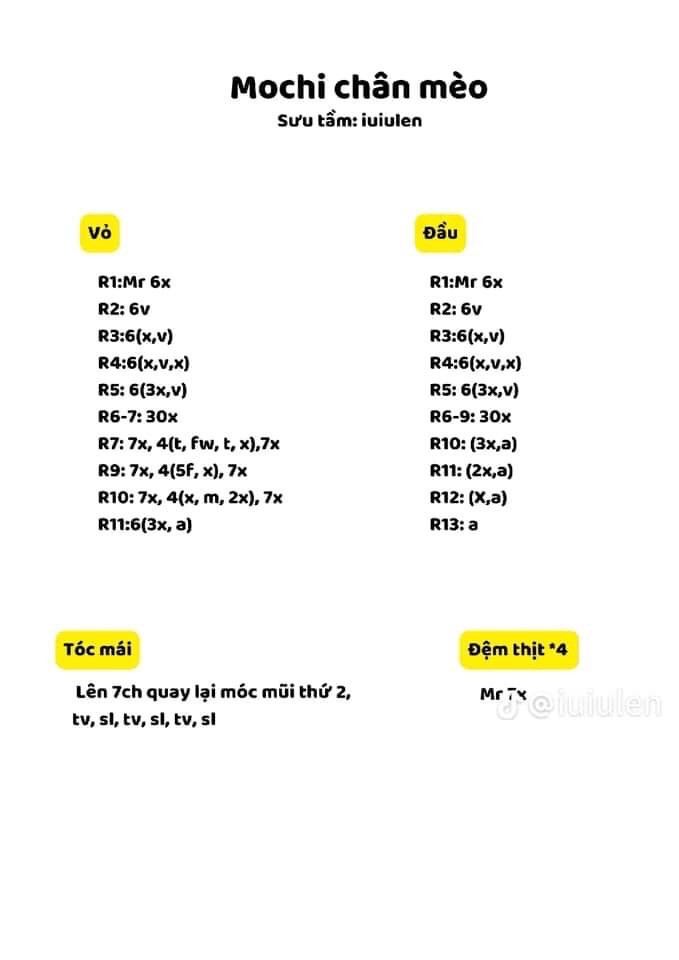 chart móc len thỏ cute, mochi chân mèo, bé heo, voi xám